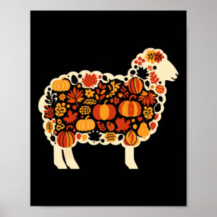 Autumn Pumpkin Fall Sheep Thanksgiving Womens Mens Poster