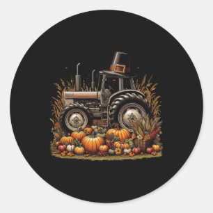 Autumn Pumpkin Fall Tractor Thanksgiving Womens Me Classic Round Sticker