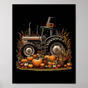 Autumn Pumpkin Fall Tractor Thanksgiving Womens Me Poster