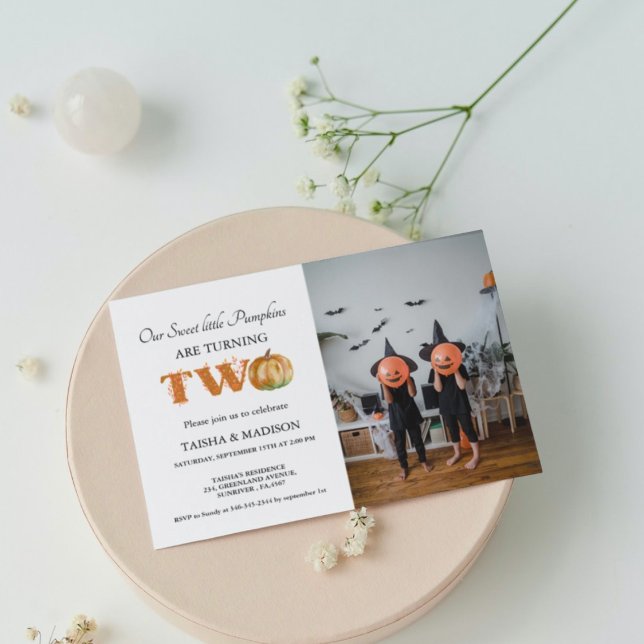 Autumn pumpkin fall Twins 2nd birthday party  In Invitation (Creator Uploaded)