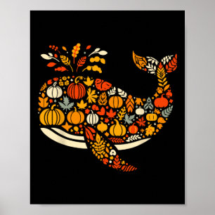 Autumn Pumpkin Fall Whale Thanksgiving Womens Mens Poster