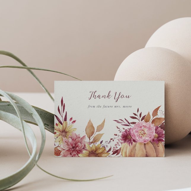 Autumn Pumpkin & Fall Wildflowers Flat Thank You Card (Creator Uploaded)