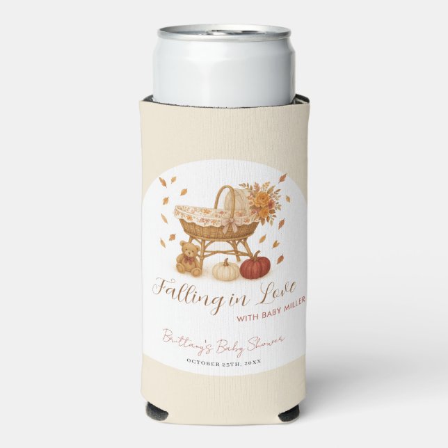 Autumn Pumpkin Falling in Love Baby Shower  Seltzer Can Cooler (Seltzer Front)