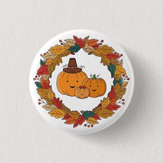 Autumn Pumpkin Family Wreath 3 Cm Round Badge (Front)