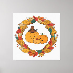 Autumn Pumpkin Family Wreath Canvas Print