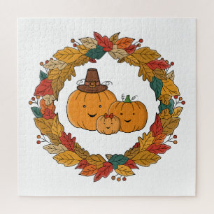 Autumn Pumpkin Family Wreath Jigsaw Puzzle