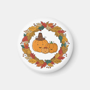 Autumn Pumpkin Family Wreath Magnet