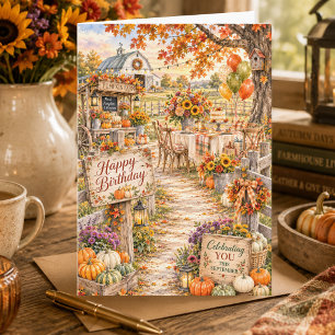 Autumn Pumpkin Farm September Happy Birthday Card