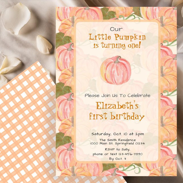 Autumn Pumpkin First Birthday Custom Name Invitation (Creator Uploaded)