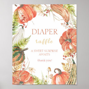 Autumn Pumpkin Floral Baby Shower Diaper Raffle  Poster