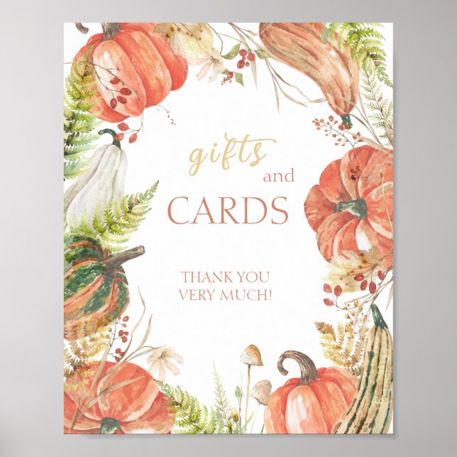 Autumn Pumpkin Floral Baby Shower Gifts and Cards Poster (Front)