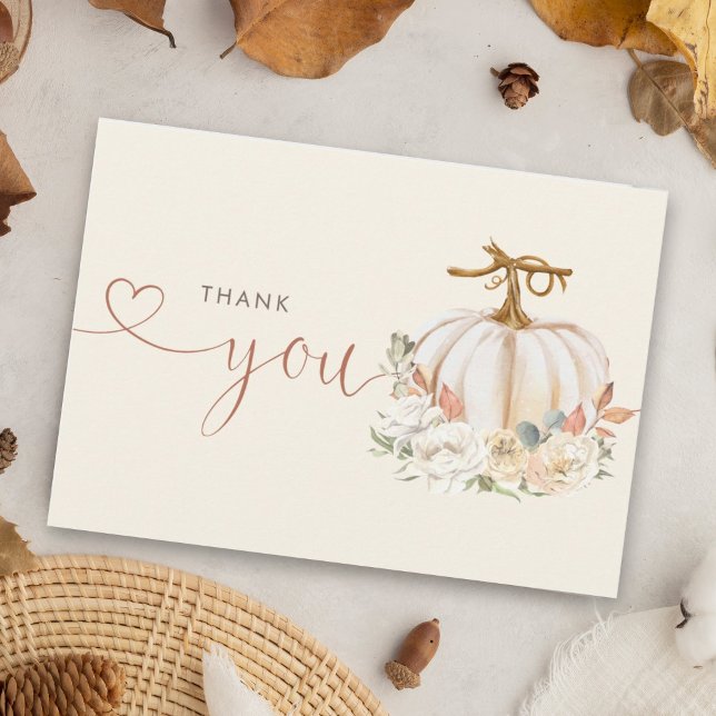 Autumn Pumpkin Floral Baby Shower Thank You Card (Little pumpkin is on the way autumn themed baby shower thank you is perfect for your guests.)