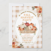 Autumn Pumpkin Floral Gingham Fall Harvest Party