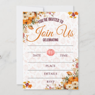 Autumn Pumpkin Floral Invitation