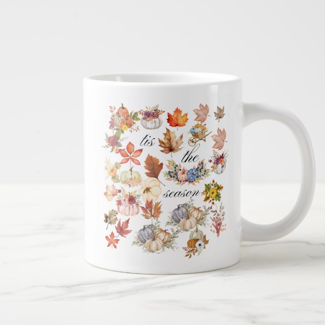 Autumn Pumpkin Floral Leaves Art Large Coffee Mug (Right)