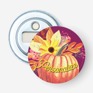 Autumn pumpkin floral orange purple wine bottle opener