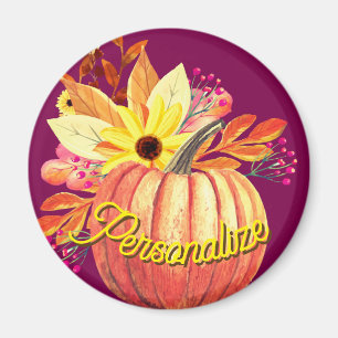 Autumn pumpkin floral orange purple wine magnet