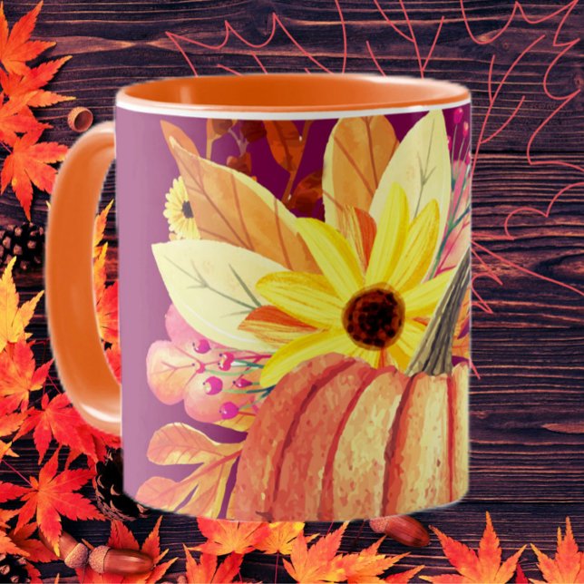 Autumn pumpkin floral orange purple wine mug (Creator Uploaded)