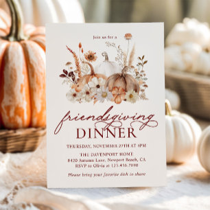 Autumn Pumpkin Floral Rustic Friendsgiving Dinner Invitation
