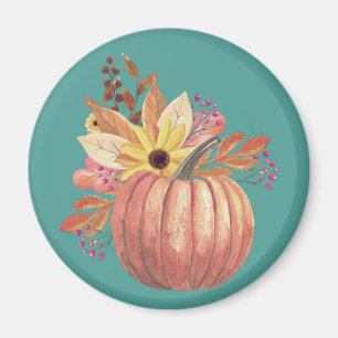 Autumn pumpkin floral terracotta orange and teal  magnet