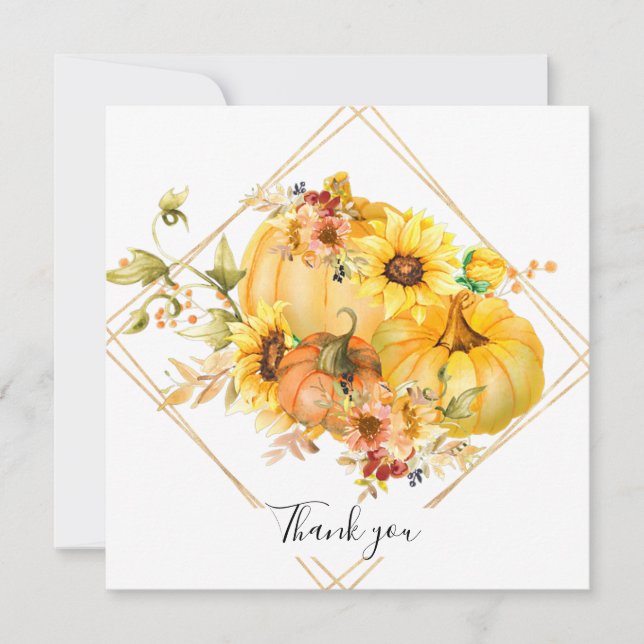 Autumn pumpkin floral Thank You card (Front)