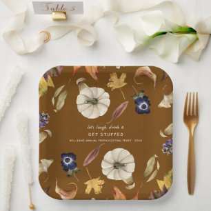Autumn Pumpkin Floral Thanksgiving Friendsgiving Paper Plate