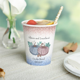 Autumn Pumpkin Gender Reveal pink blue glitter Paper Cups