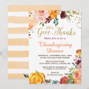 Autumn Pumpkin Give Thanks Thanksgiving Dinner Invitation