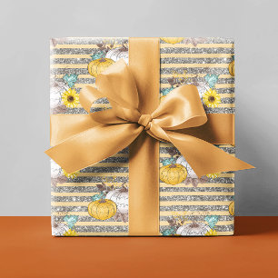 Autumn Pumpkin Glitter Fall Wrapping Paper