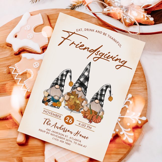 Autumn Pumpkin Gnomes Friendsgiving Dinner Invitation (Creator Uploaded)