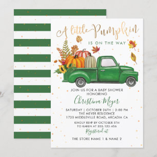 Autumn Pumpkin Green Truck Fall Baby Shower Invitation