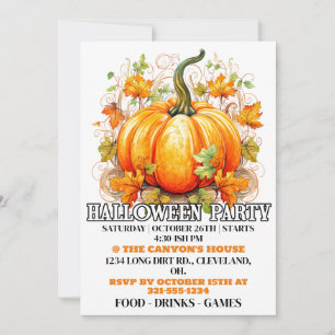 Autumn Pumpkin Happy Halloween Party Invitations