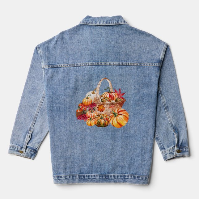 Autumn Pumpkin Harvest Basket  Denim Jacket (Back)