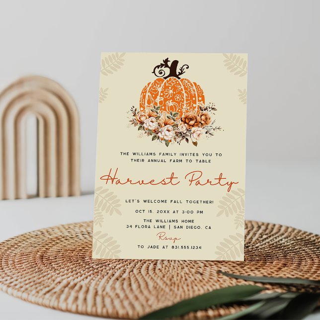 Autumn Pumpkin Harvest Party Thankgiving Dinner Invitation (Creator Uploaded)
