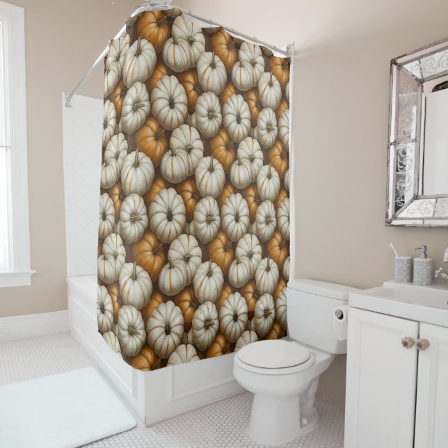Autumn Pumpkin Harvest Pattern | Rustic Fall  Shower Curtain (In Situ)