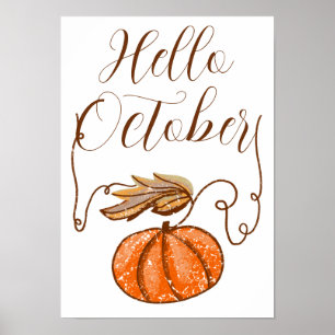 Autumn Pumpkin  Hello October Poster