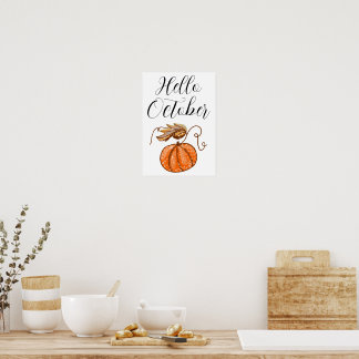 Autumn Pumpkin  Hello October Poster