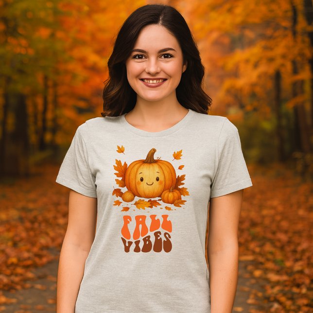 Autumn pumpkin illustration & Fall Vibes script Tri-Blend Shirt (Creator Uploaded)