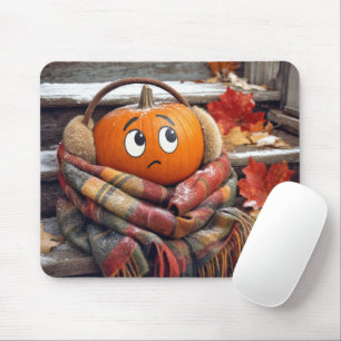 Autumn Pumpkin in a Cosy Scarf Mouse Mat