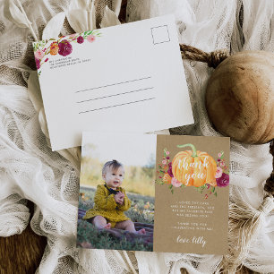Autumn Pumpkin Kids Birthday Party Photo Thank You Postcard