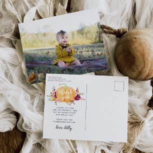 Autumn Pumpkin Kids Birthday Party Photo Thank You Postcard