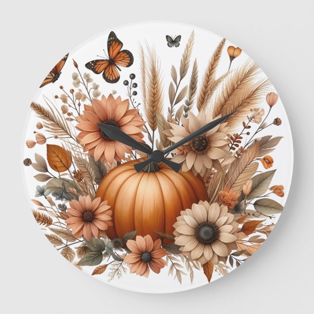 Autumn Pumpkin Large Clock (Front)