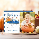 Autumn Pumpkin Leaves Blue Truck Birthday Photo Thank You Card<br><div class="desc">Autumn Pumpkin Leaves Blue Truck Birthday Photo Thank You Card</div>