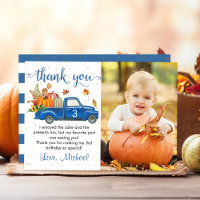 Autumn Pumpkin Leaves Blue Truck Birthday Photo