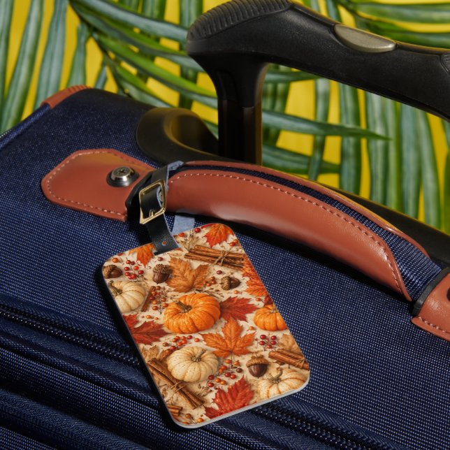 Autumn Pumpkin Leaves Luggage Tag (Front Insitu 1)