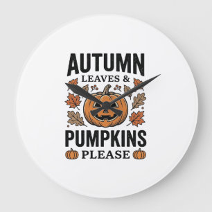 Autumn Pumpkin Leaves Pumpkins Please Vintage_1 Large Clock