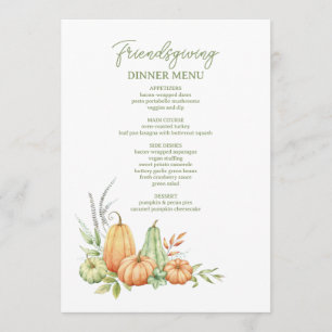 Autumn Pumpkin Leaves Rustic Friendsgiving Dinner Menu