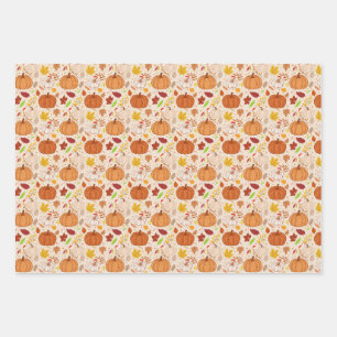 Autumn Pumpkin Leaves Seamless Pattern Wrapping Paper Sheet