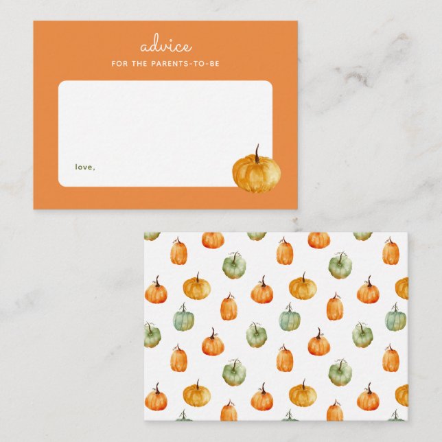 Autumn Pumpkin Orange Baby Shower Parenting Advice Card (Front/Back)