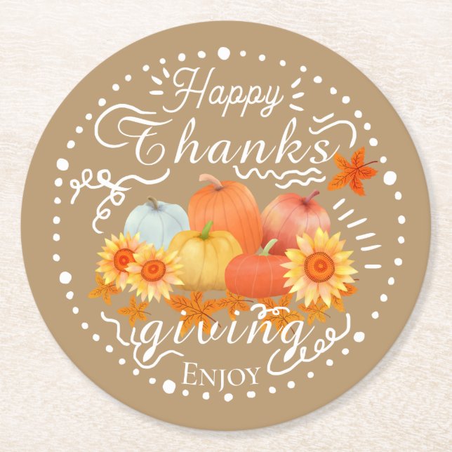 Autumn Pumpkin  Orange Round Paper Coaster (Front)